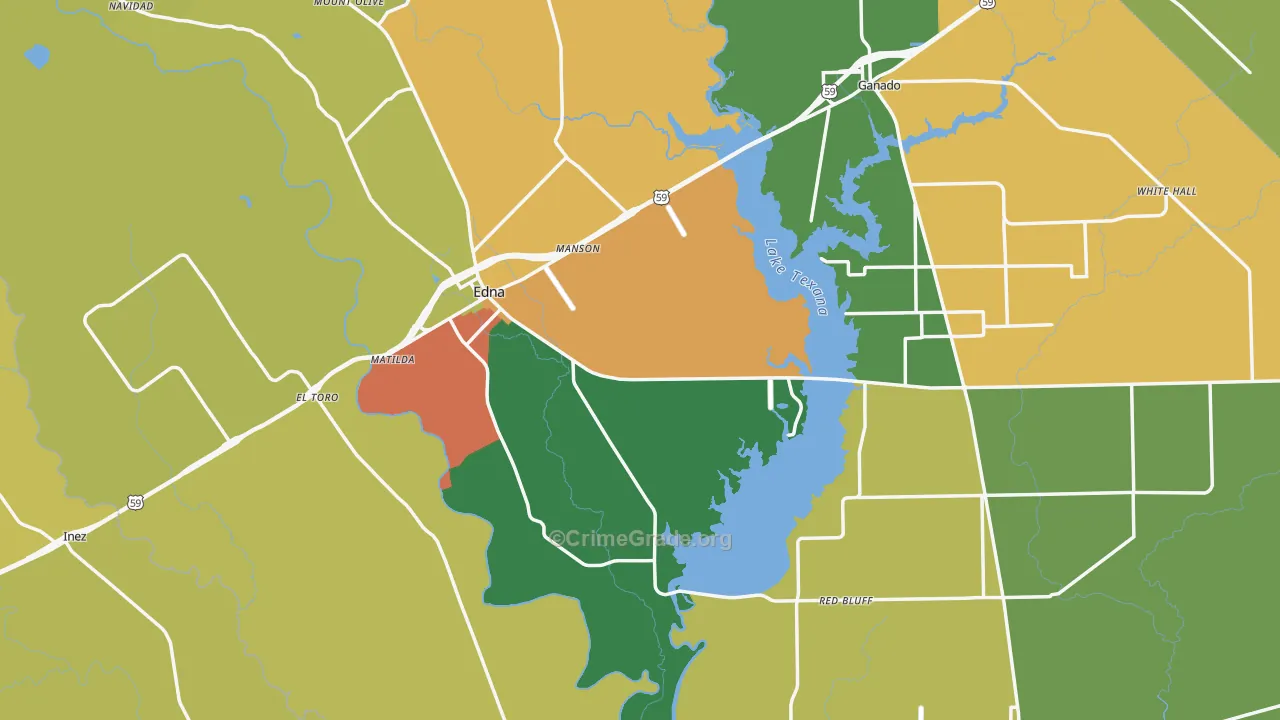 Jackson County, TX Map of Theft Rates