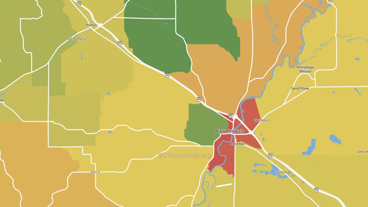 Jackson County, WI Map of Theft Rates