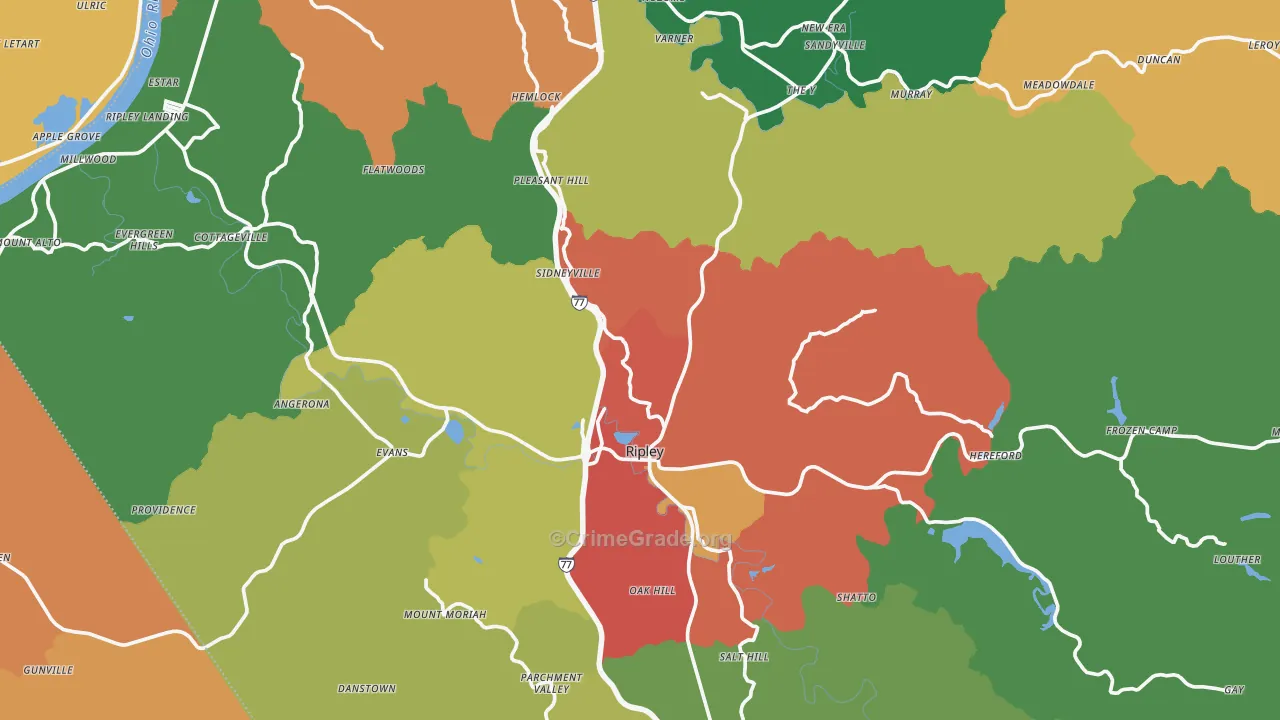 Jackson County, WV Map of Theft Rates