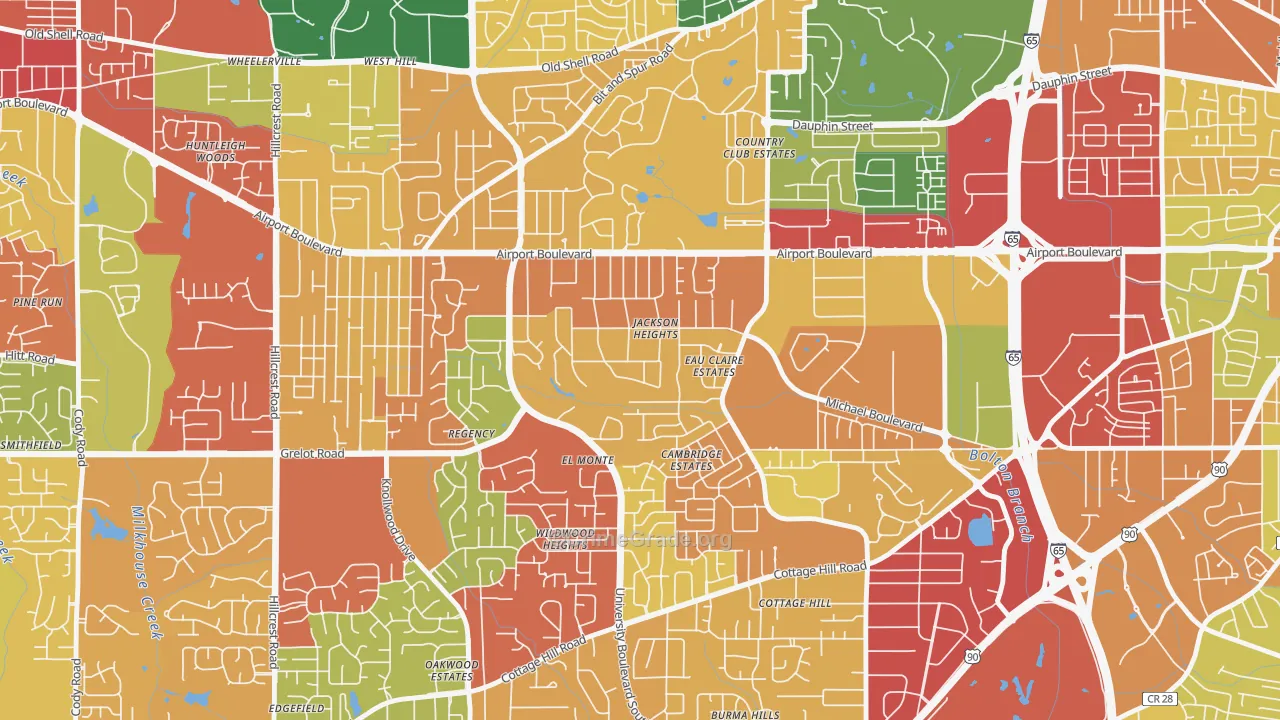 Jackson Heights, Mobile, AL Map of Theft Rates