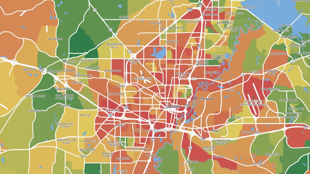 Jackson, MS Map of Theft Rates