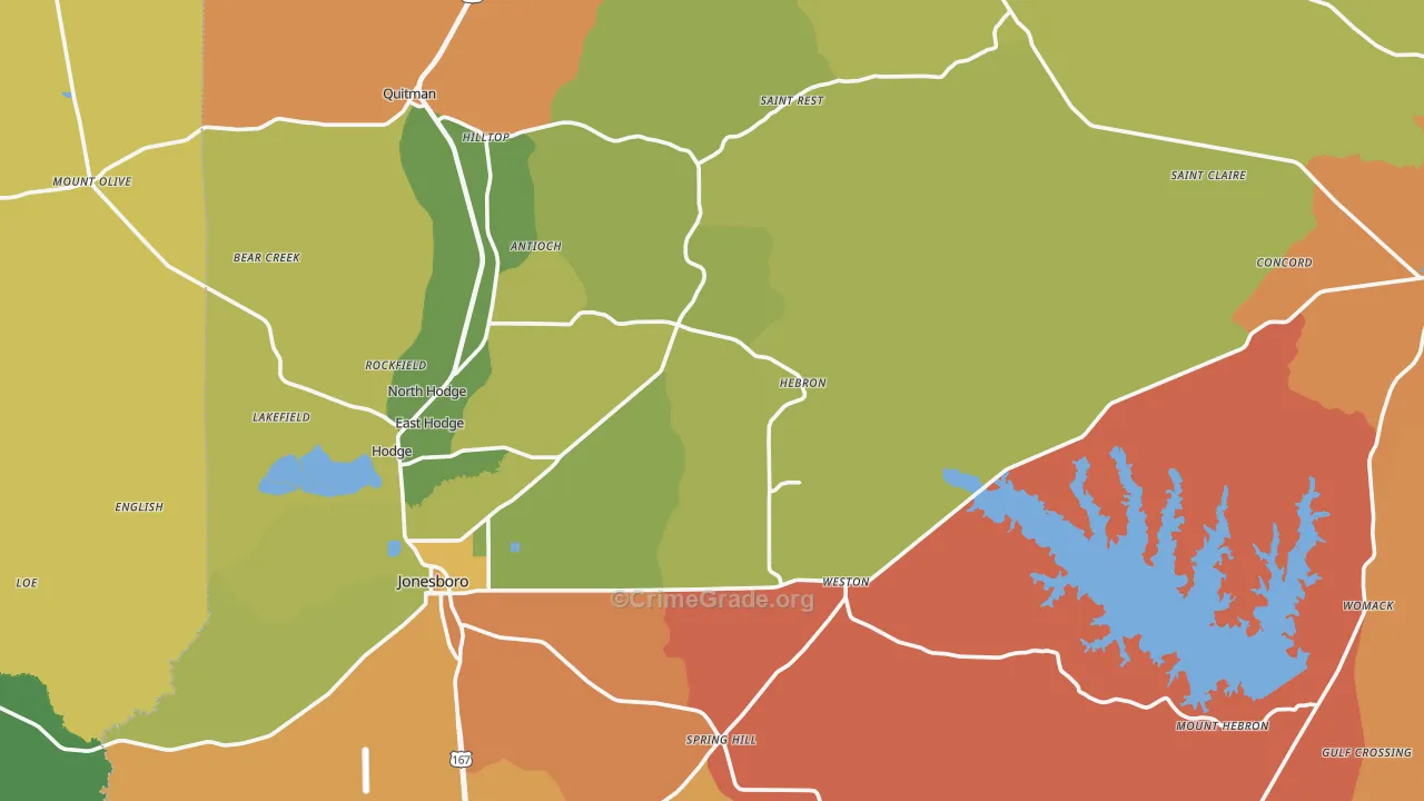 Jackson Parish, LA Map of Theft Rates