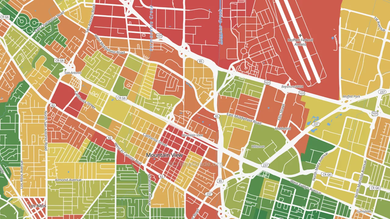 Jackson Park, Mountain View, CA Map of Theft Rates