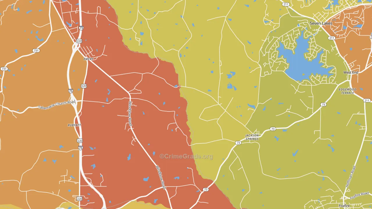 Jackson Springs, NC Map of Theft Rates