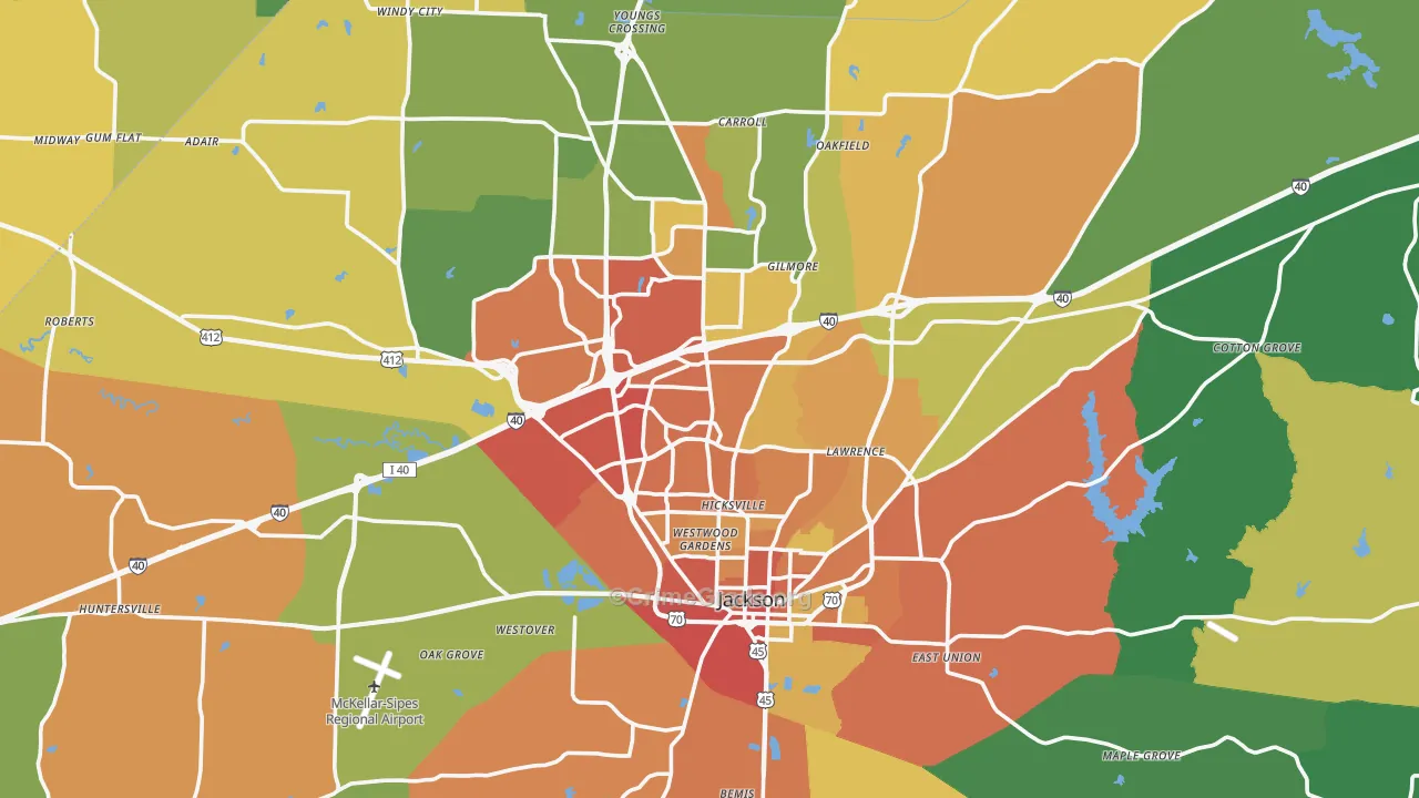 Jackson, TN Map of Theft Rates