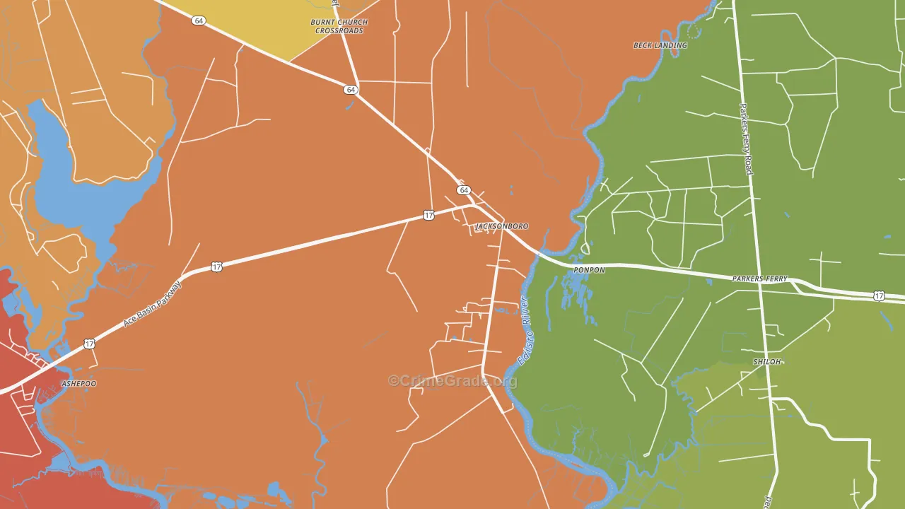 Jacksonboro, SC Map of Theft Rates