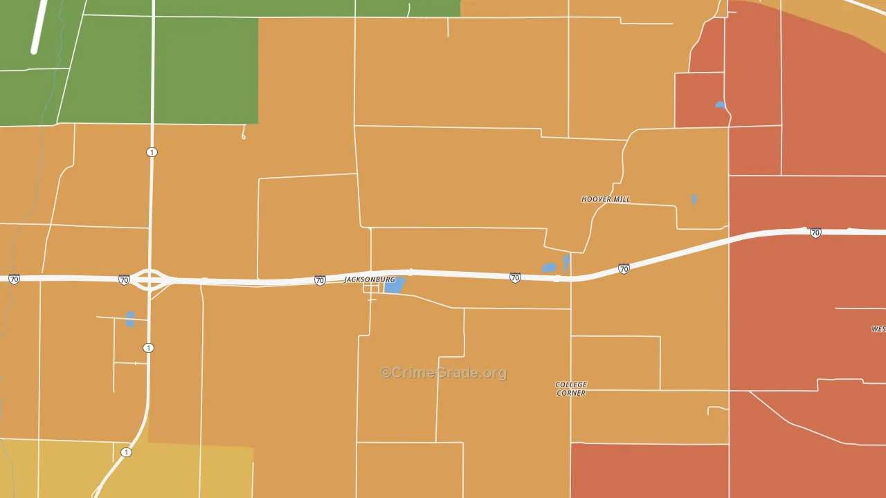 Jacksonburg, IN Map of Theft Rates