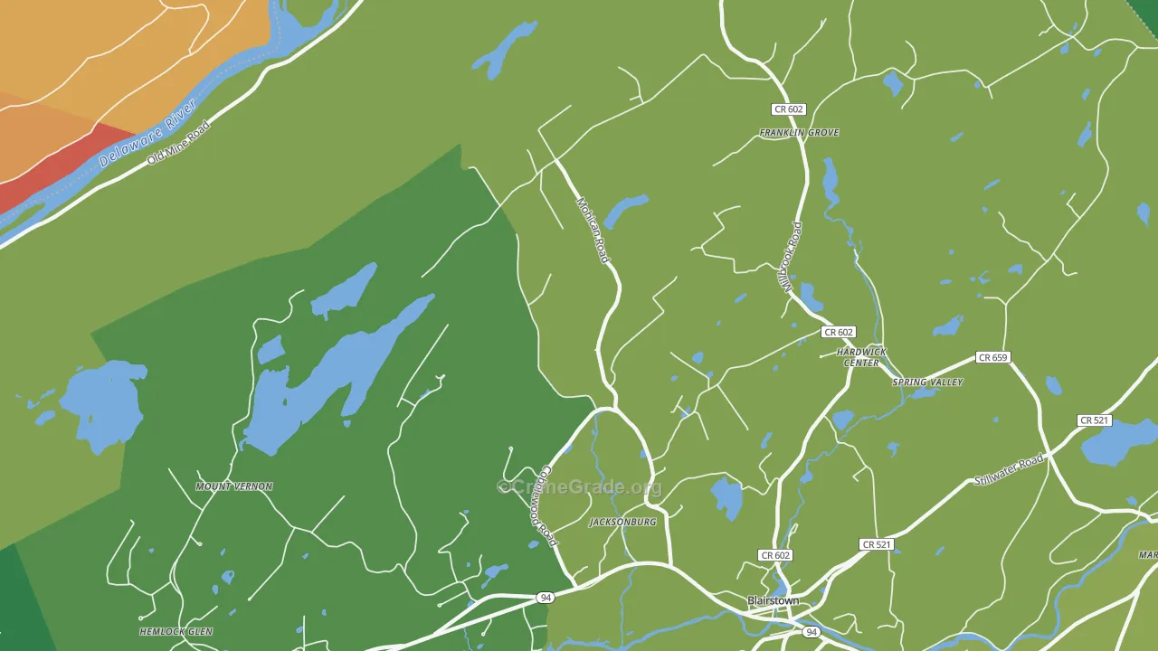 Jacksonburg, NJ Map of Theft Rates