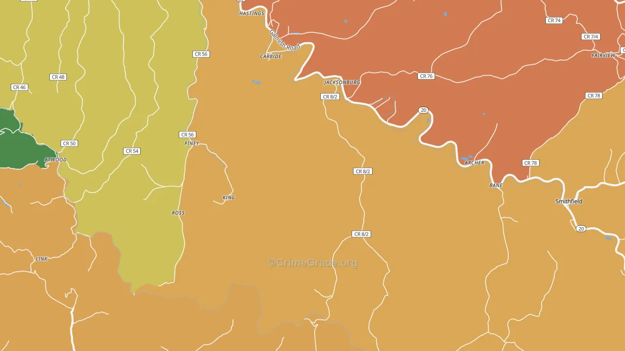 Jacksonburg, WV Map of Theft Rates