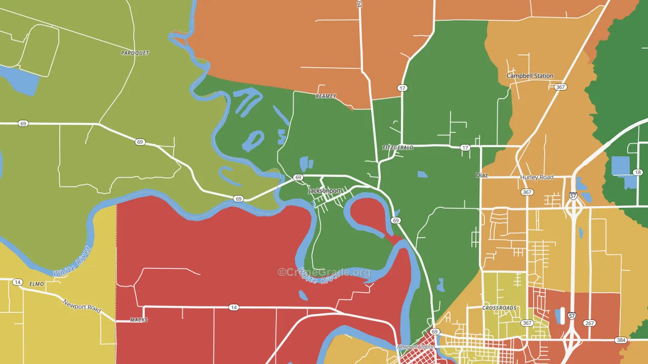 Jacksonport, AR Map of Theft Rates