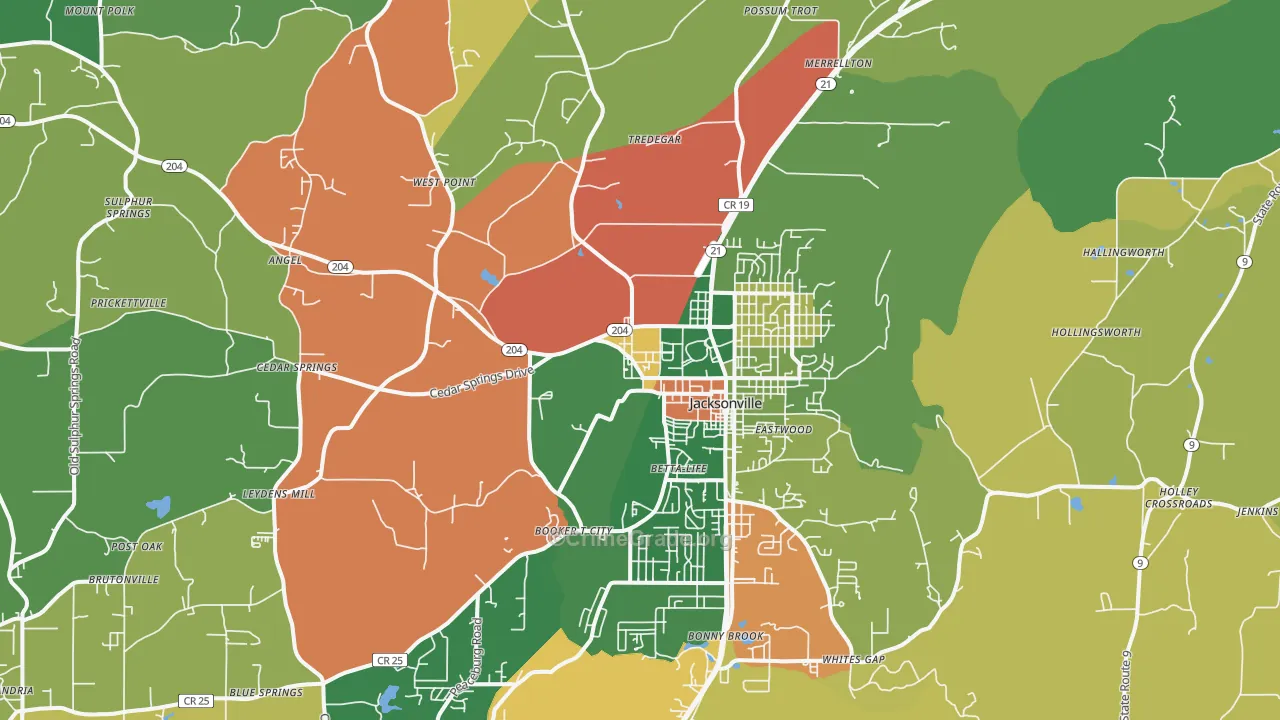 Jacksonville, AL Map of Theft Rates
