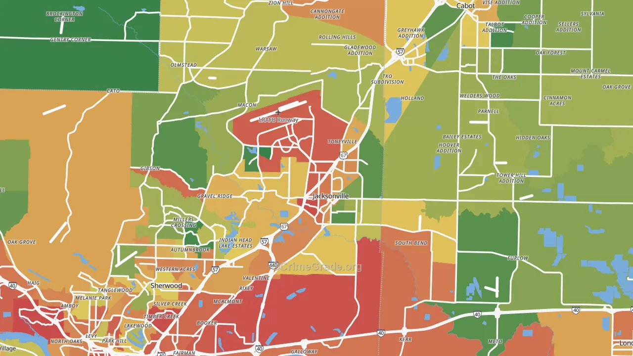 Jacksonville, AR Map of Theft Rates