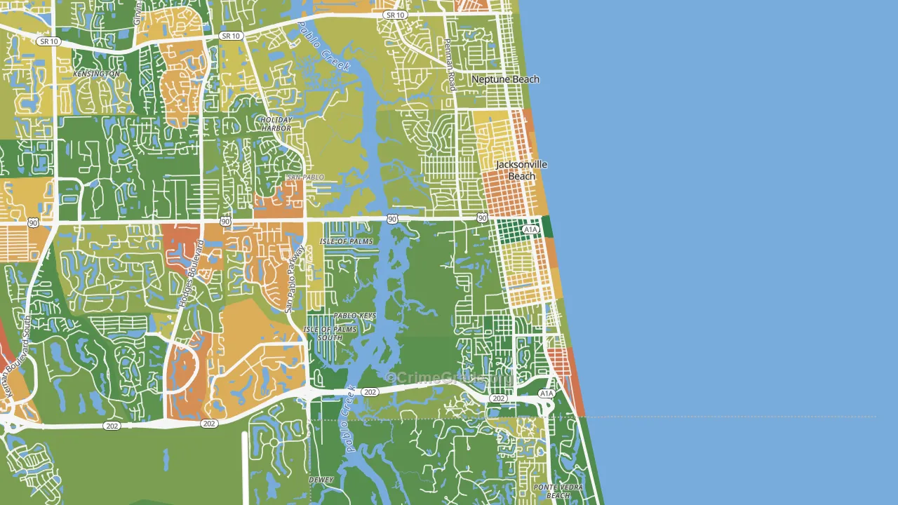 Jacksonville Beach, FL Map of Theft Rates