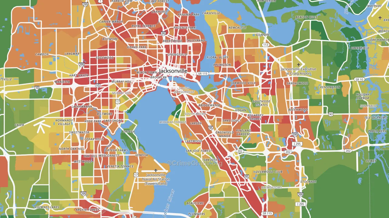Jacksonville, FL Map of Theft Rates