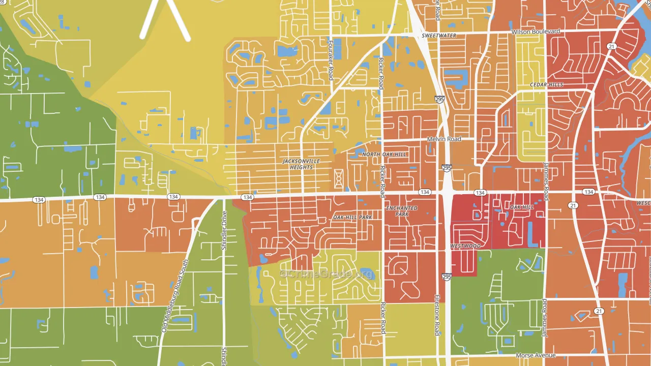 Jacksonville Heights, Jacksonville, FL Map of Theft Rates