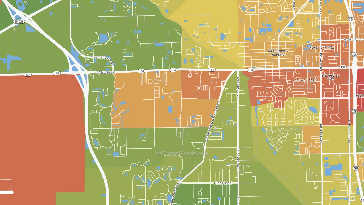 Jacksonville Heights South, Jacksonville, FL Map of Theft Rates