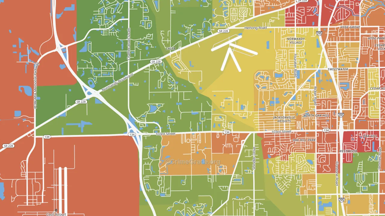 Jacksonville Heights West, Jacksonville, FL Map of Theft Rates