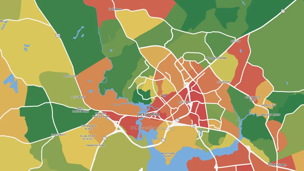 Jacksonville, NC Map of Theft Rates