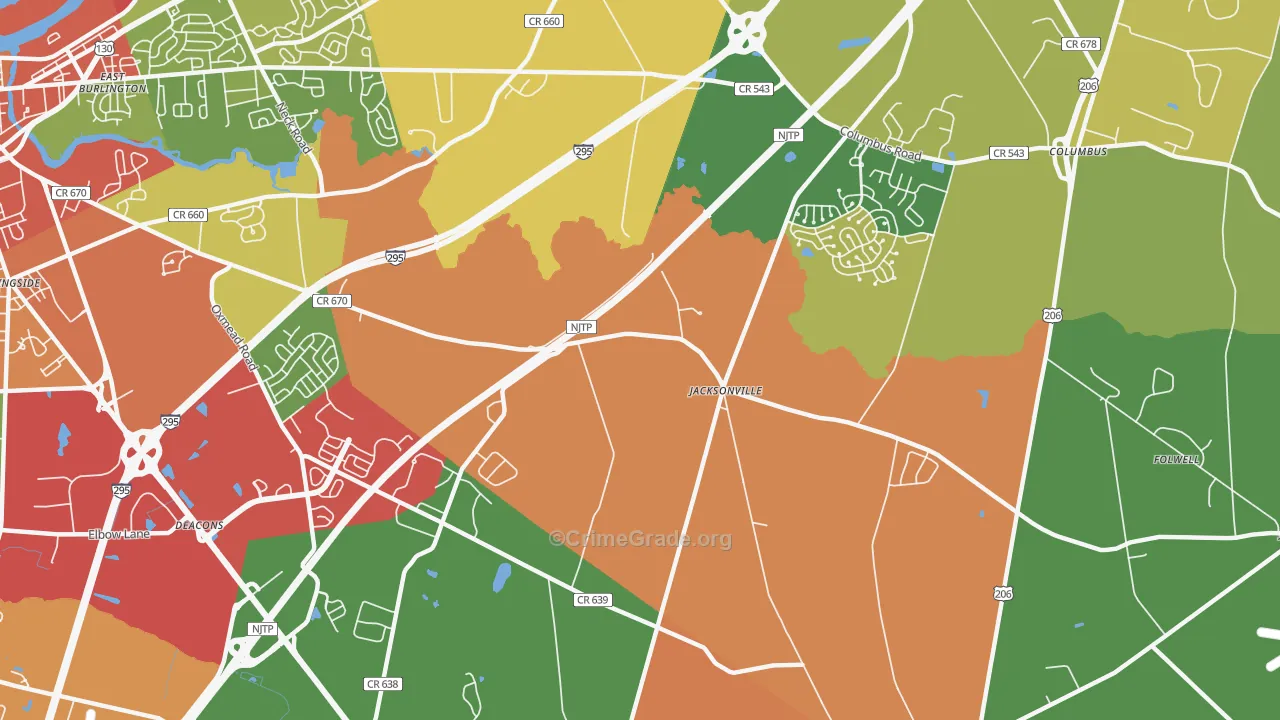 Jacksonville, NJ Map of Theft Rates