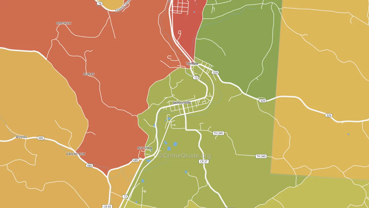 Jacksonville, OH Map of Theft Rates