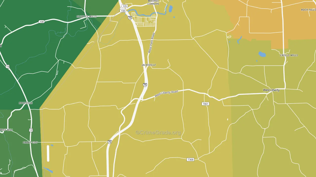 Jacksville, PA Map of Theft Rates