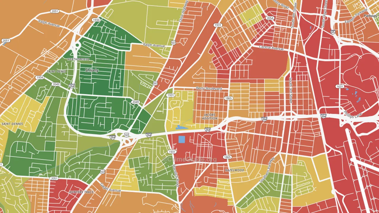 Jacobs, Louisville, KY Map of Theft Rates