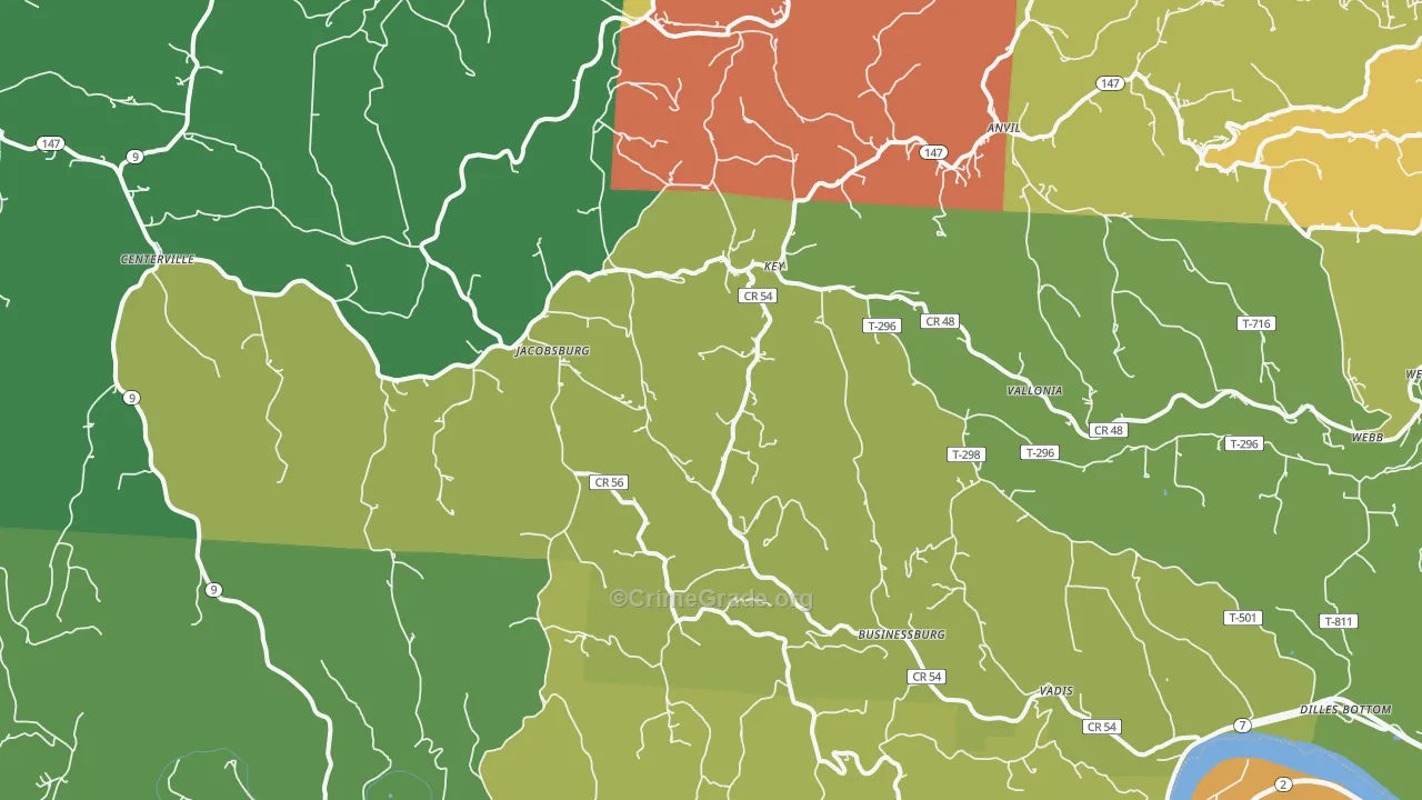 Jacobsburg, OH Map of Theft Rates