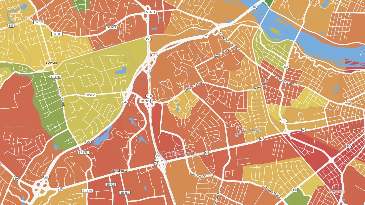 Jahnke, Richmond, VA Map of Theft Rates
