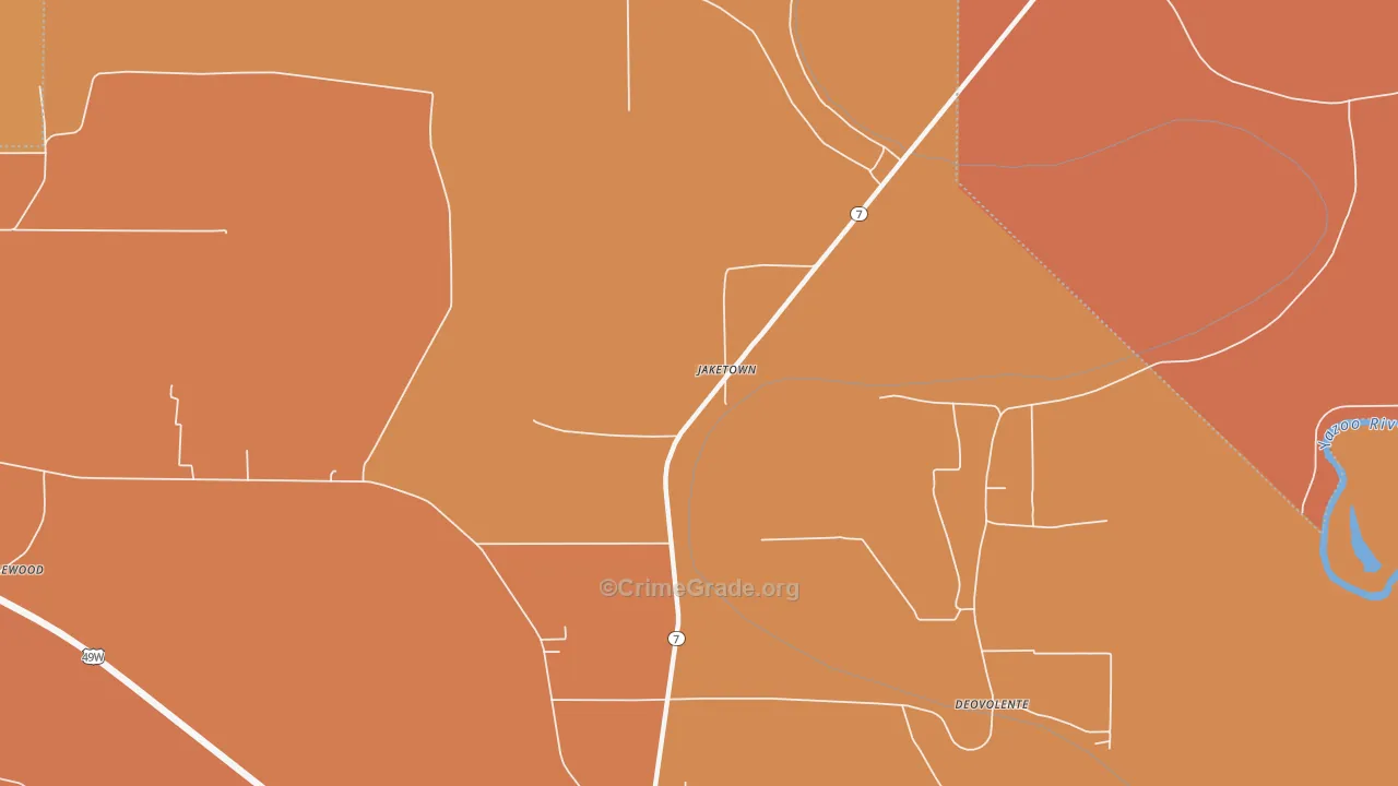 Jaketown, MS Map of Theft Rates