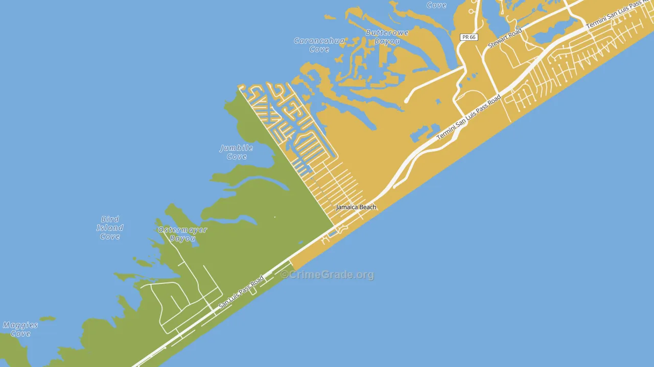 Jamaica Beach, TX Map of Theft Rates