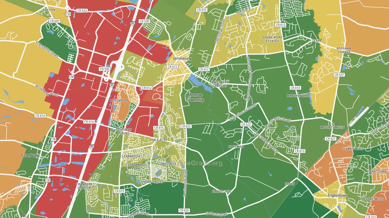 Jamesburg, NJ Map of Theft Rates