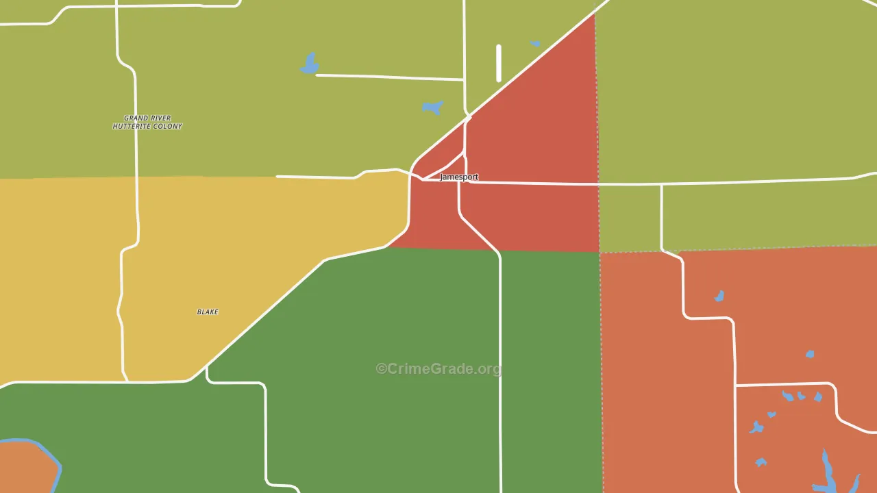 Jamesport, MO Map of Theft Rates
