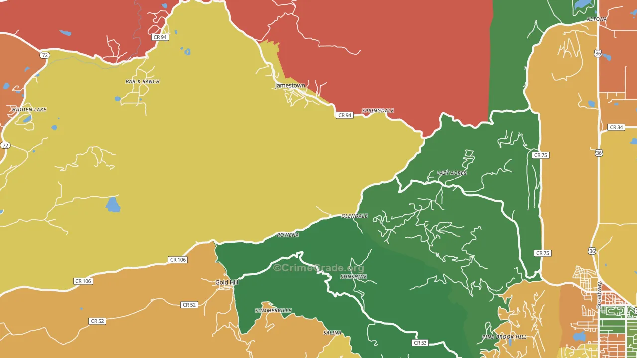 Jamestown, CO Map of Theft Rates