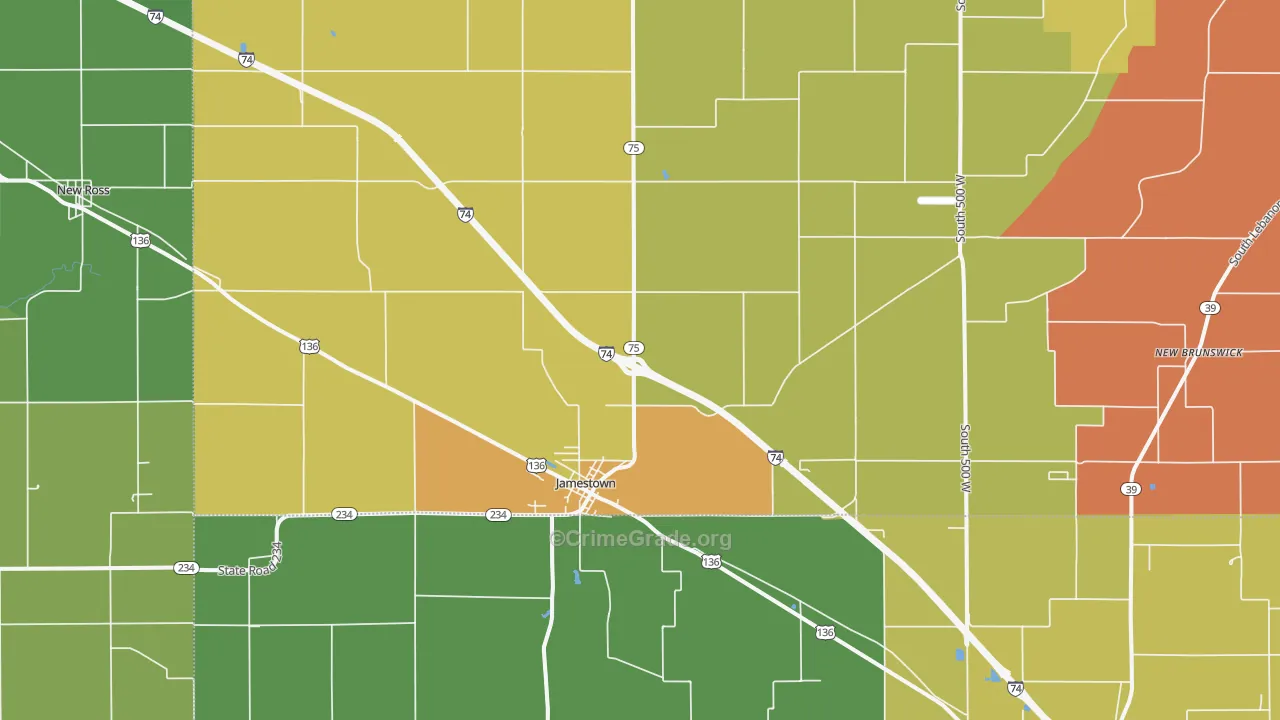 Jamestown, IN Map of Theft Rates