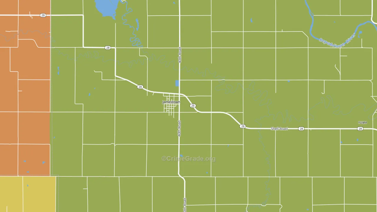 Jamestown, KS Map of Theft Rates