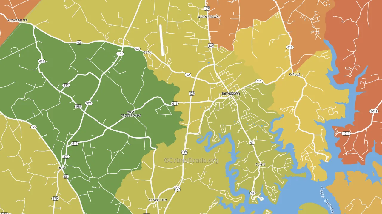 Jamestown, KY Map of Theft Rates