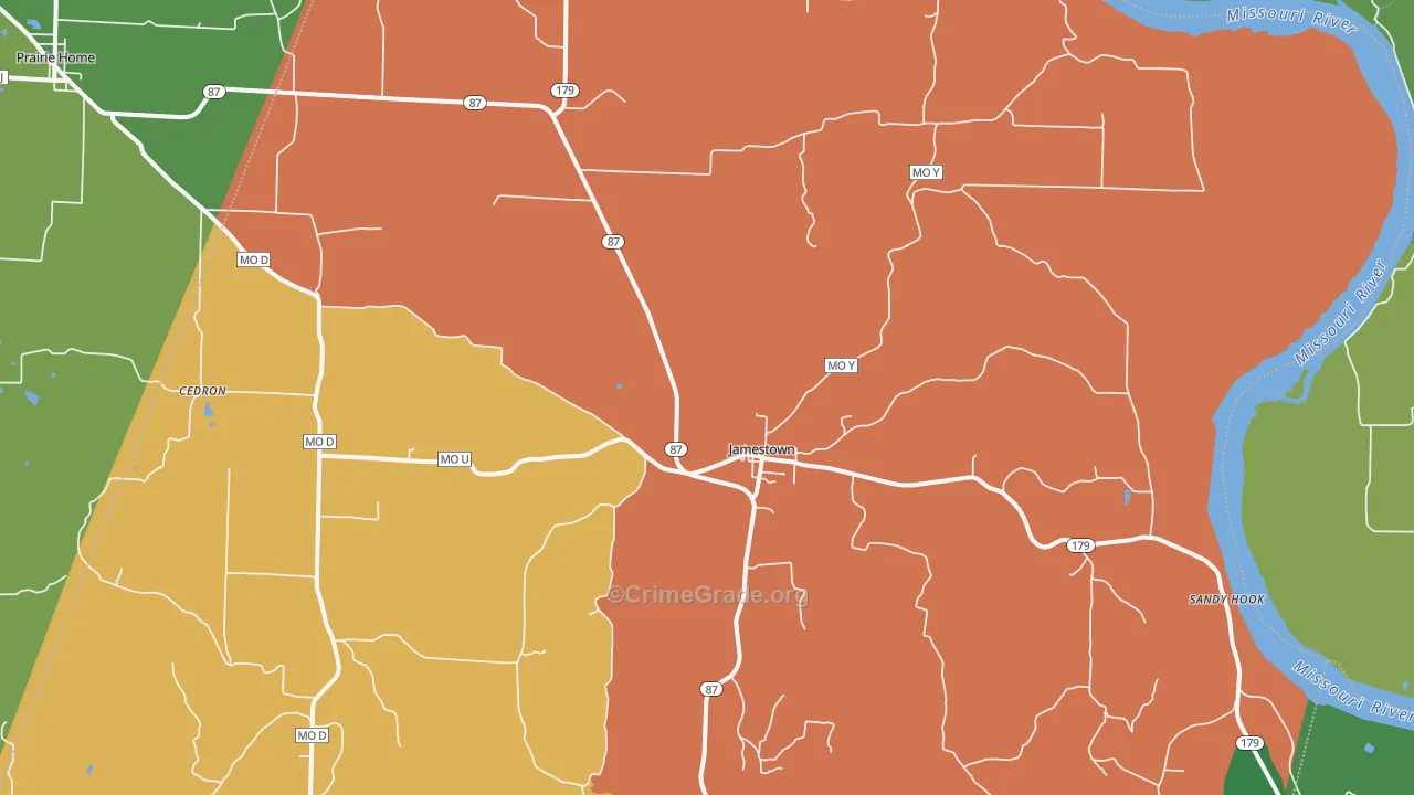 Jamestown, MO Map of Theft Rates