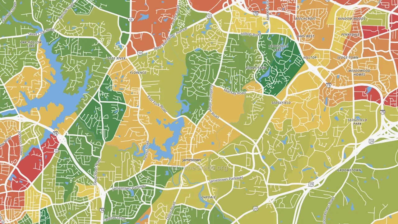 Jamestown, NC Map of Theft Rates
