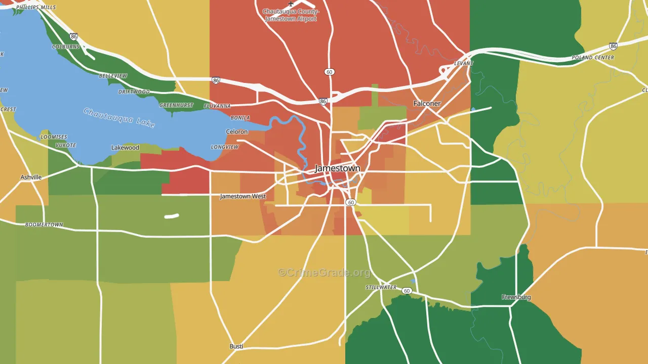 Jamestown, NY Map of Theft Rates