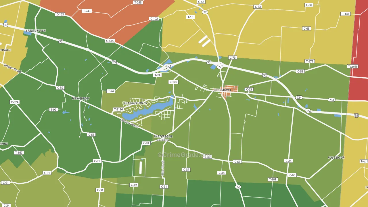 Jamestown, OH Map of Theft Rates
