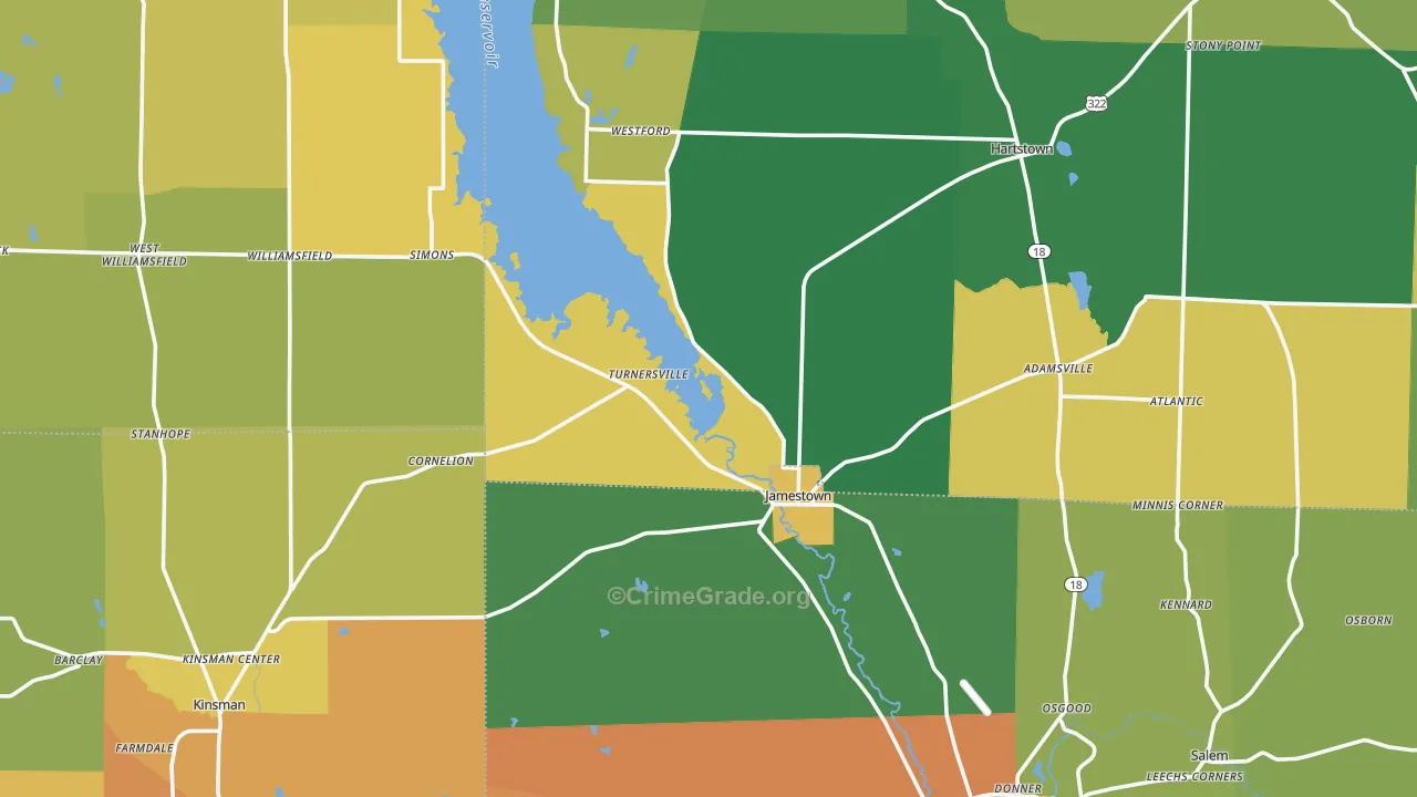 Jamestown, PA Map of Theft Rates