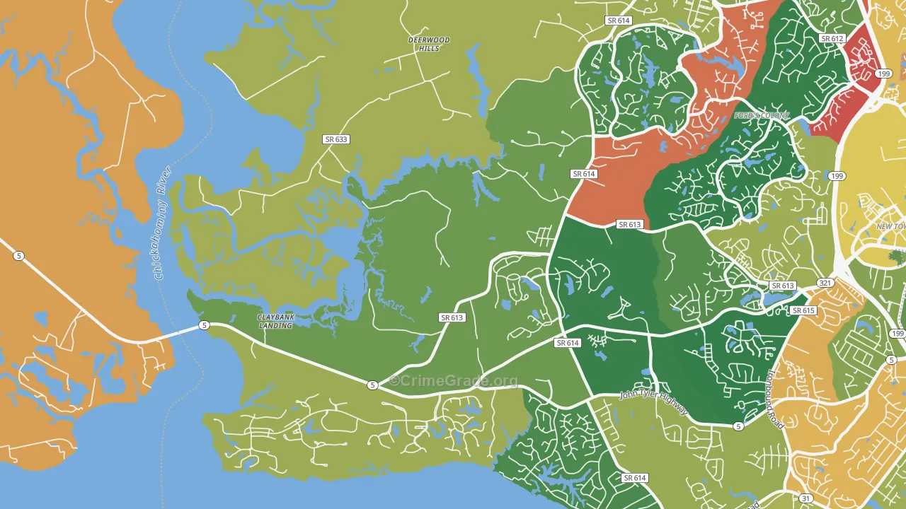 Jamestown, VA Map of Theft Rates