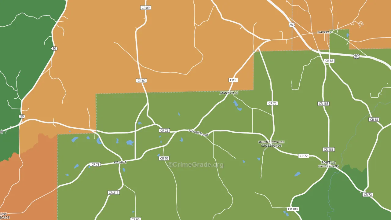 Jamesville, AL Map of Theft Rates