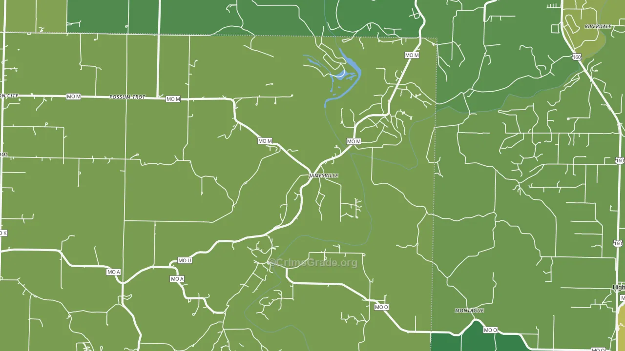 Jamesville, MO Map of Theft Rates