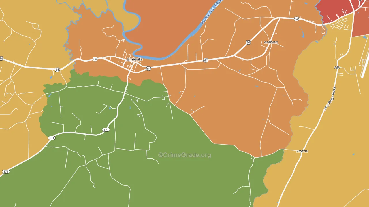 Jamesville, NC Map of Theft Rates