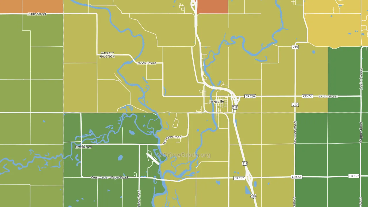 Janesville, IA Map of Theft Rates