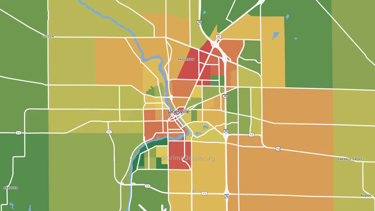 Janesville, WI Map of Theft Rates
