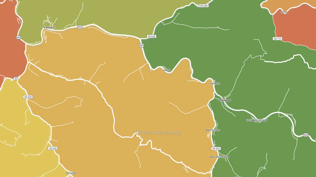 Janey, VA Map of Theft Rates