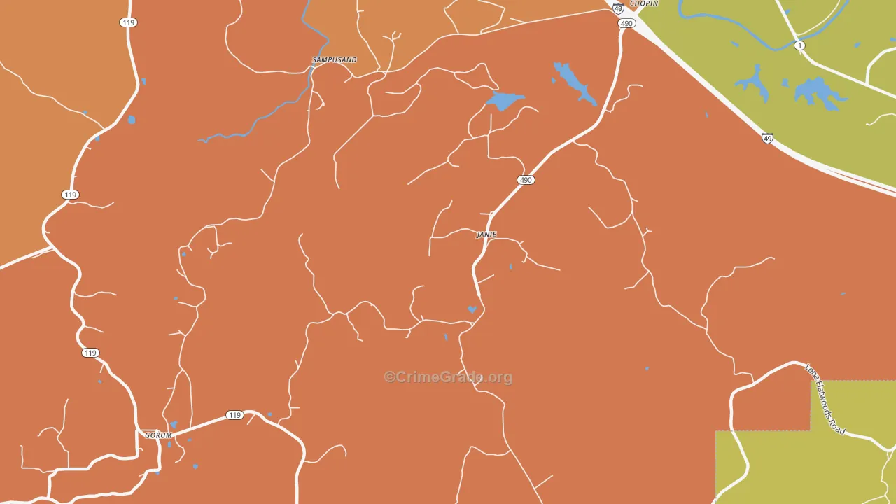 Janie, LA Map of Theft Rates