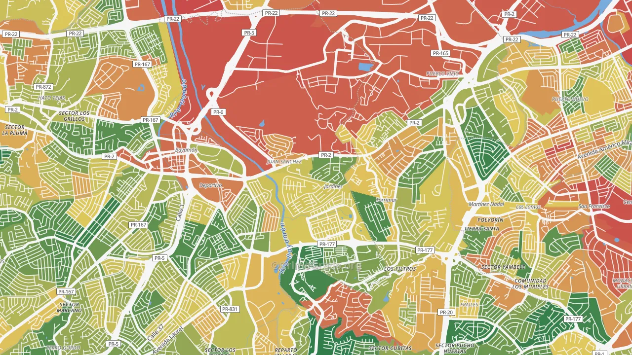 Jardines de Caparra, Bayamon, PR Map of Theft Rates